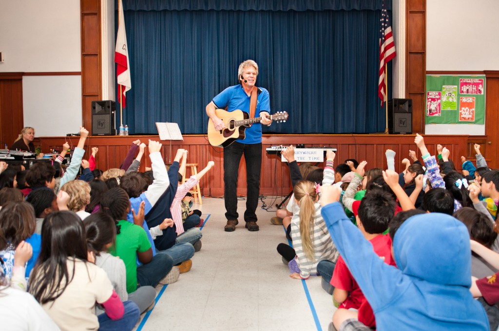 Dave and kids at Character Counts! assembly